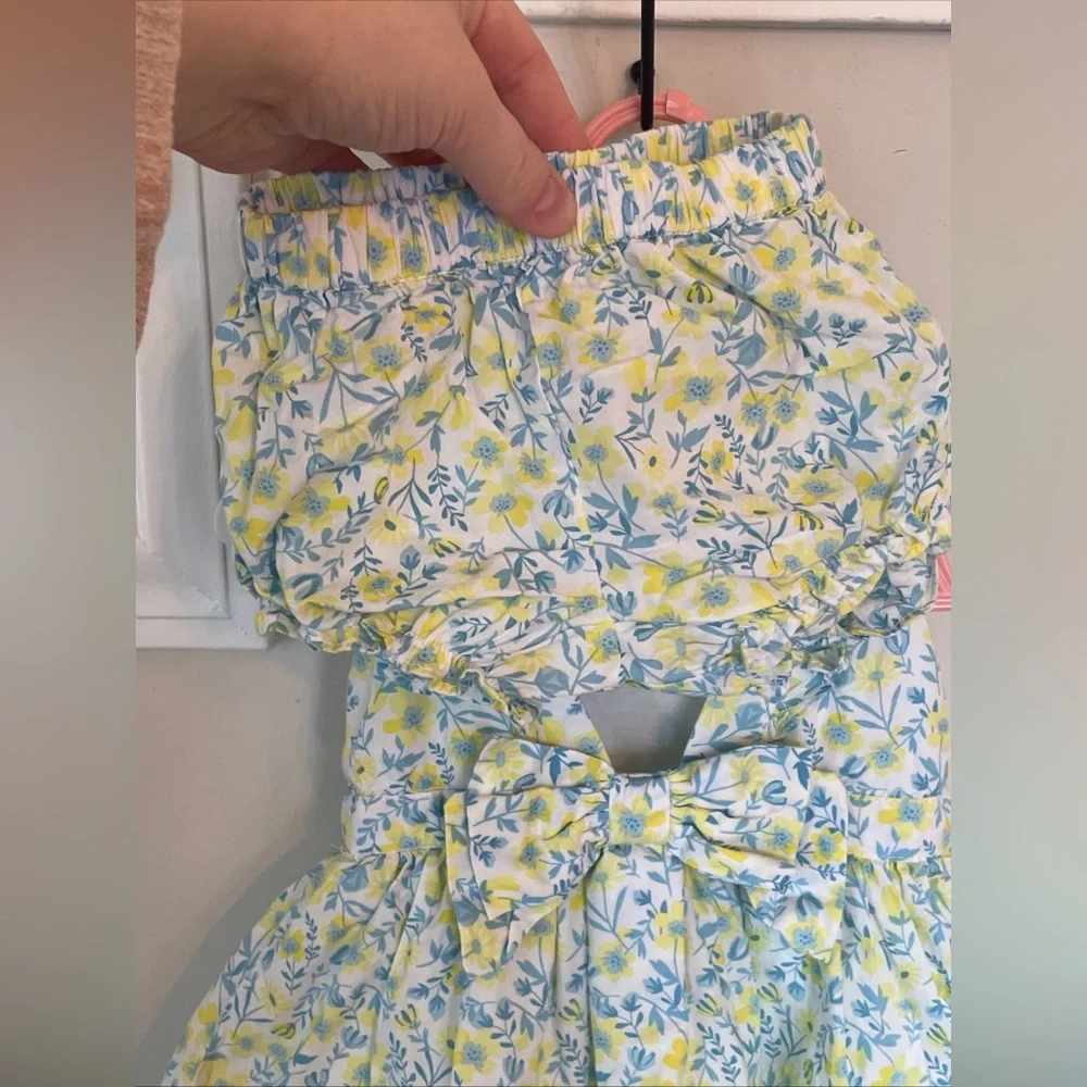Tommy Bahama Baby Girls 0-3 Month Cotton Blue Yellow Floral Spring Bow Dress